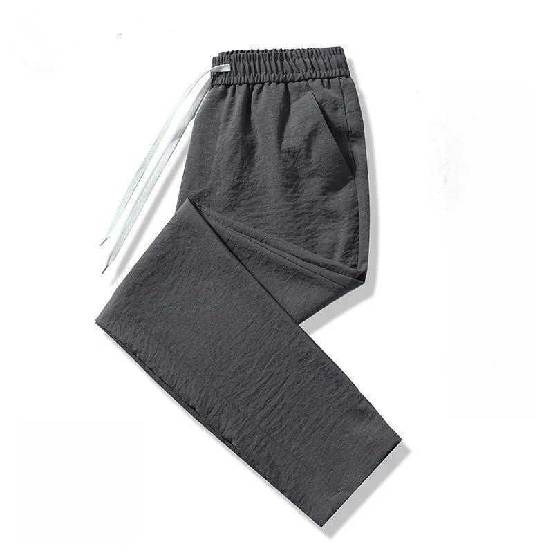 

Trendy Ice Silk Men's Casual Pants Elastic Loose Straight Leg Sports Trousers Summer Faion Korean Sle Large Size