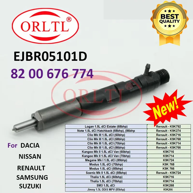 ORLTL EJBR05101D OEM 8200676774 New Diesel Fuel Injector Nozzle for RENAULT NISSAN SAMSUNG Kangoo Mk II 1.5L dCI Van (70bhp)