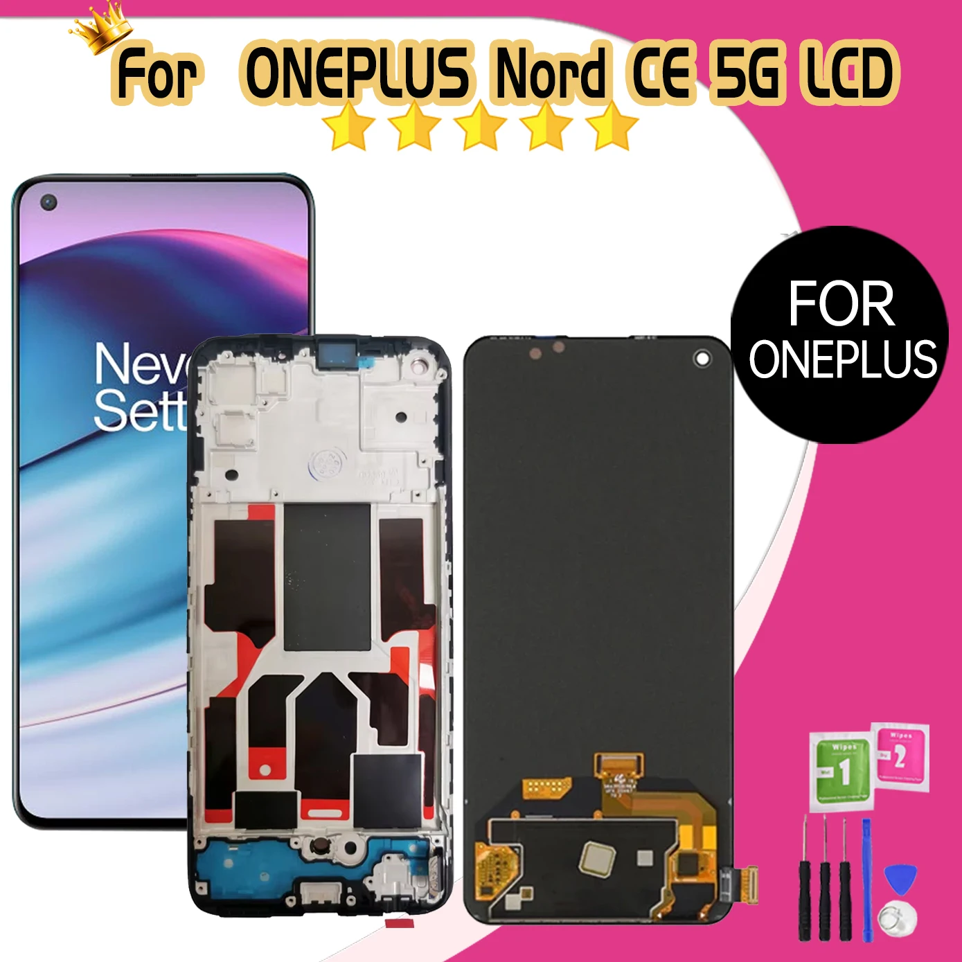 

100% Tested AMOLED For OnePlus Nord CE 5G LCD Screen for EB2101 EB2103 Display Touch Screen Digitizer Assembly