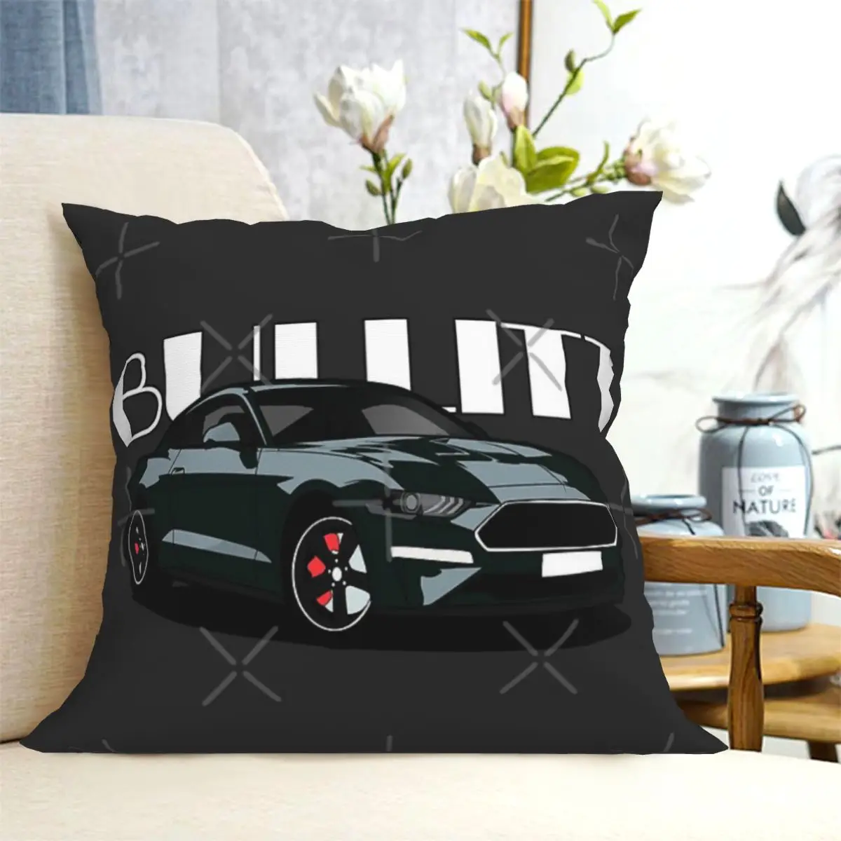 Bullitt Mustang Cushion Cover Soft Throw Pillowcase Washable Square Pillowcase Halloween Zaku Decorative Throw Pillowcase