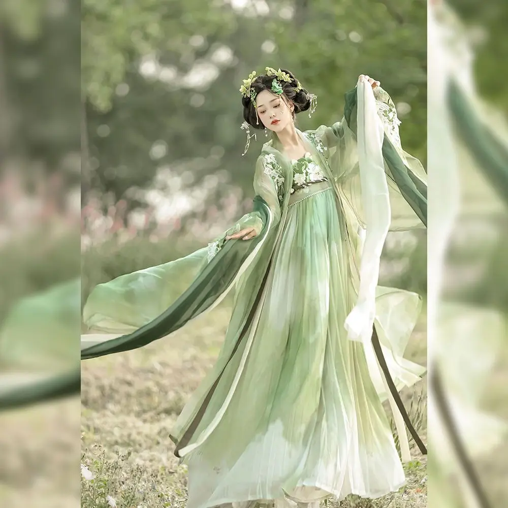 Summer green lady embroidery Hanfu traditional Chinese style butterfly robe young girl adult performance clothing new