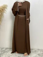 Ramadan musulman Abaya Nida robe noire avec chaîne de cristal ensembles islamiques élégants dubaï longue femme robes de soirée Caftan marocain 5
