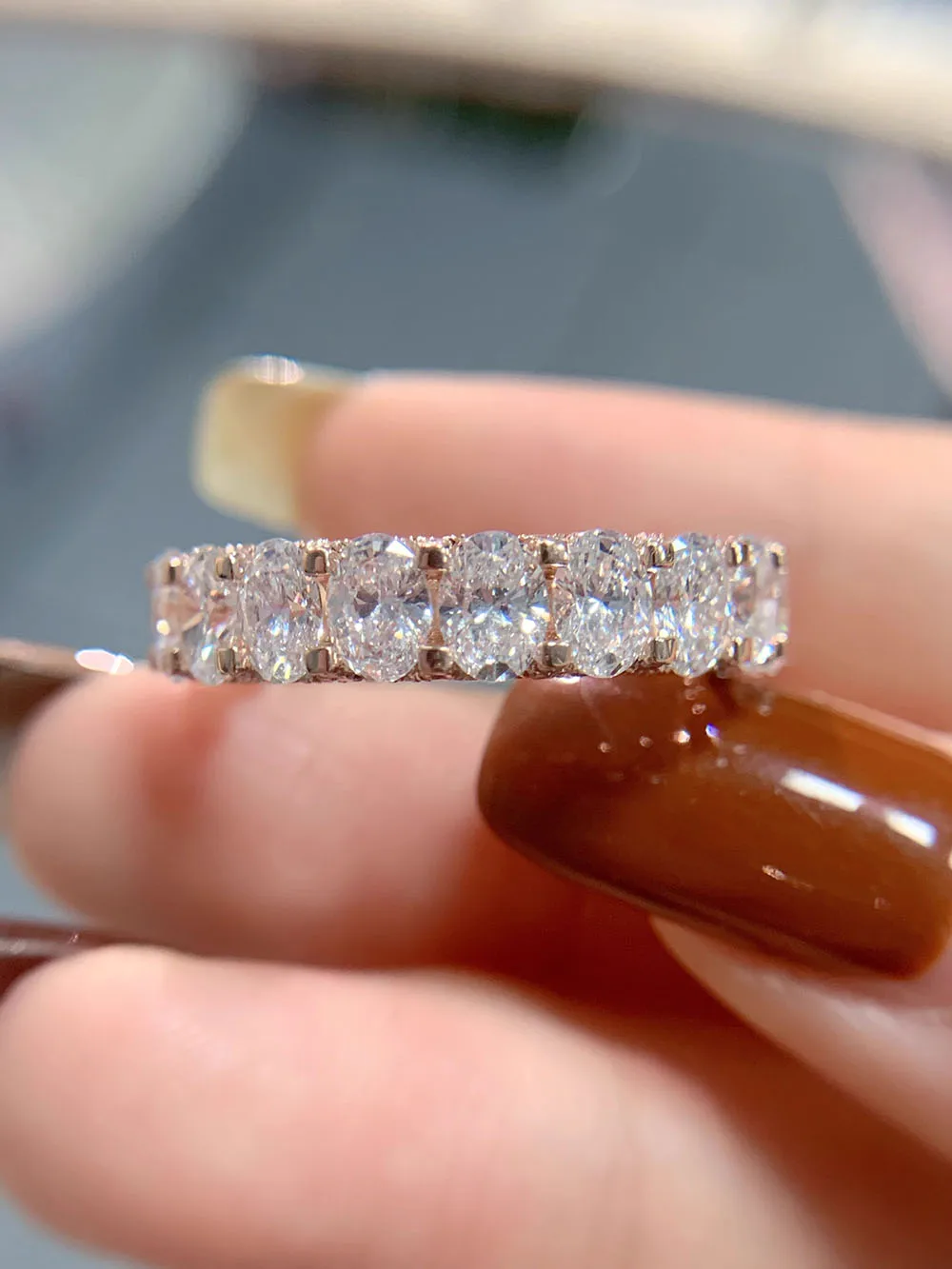 فرقة الخلود الدائري    خاتم ألماس من Lab Grown Solid14K من الذهب الوردي البيضاوي القطع الماسي CVD HPHT DEF VS كل 0.2 قيراط -0.5 قيراط #6