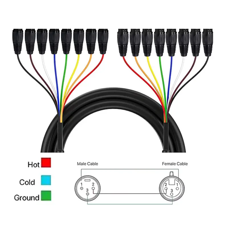 DT51 XLR Cable Male to Female 8 Channel 2m Balanced Audio Extension Cord for Professional Multi-Media
