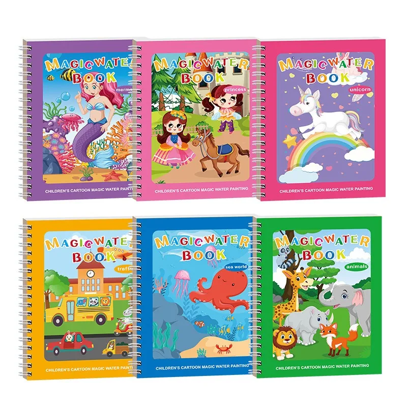 Libro de dibujo al agua reutilizable 1P: almohadilla de pintura mágica sin desorden con bolígrafo de agua recargable