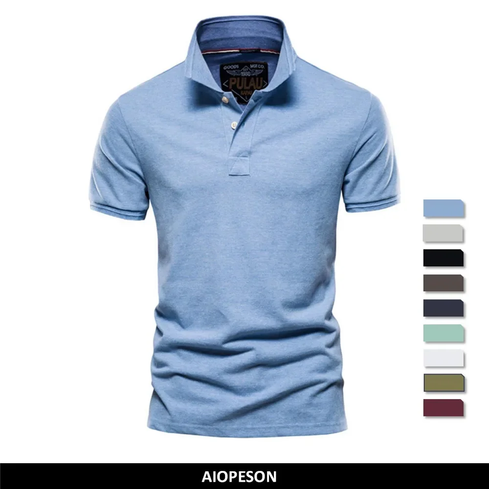 AIOPESON New Cotton Men's Polos Solid Color Classic Polo Shirt Men Top Quality Casual Business Social Polo