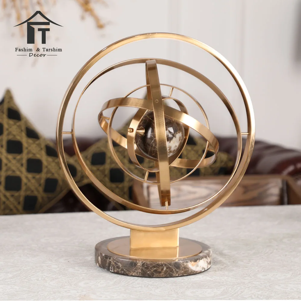 World Globe Metal Sculpture European Gold Creative Arts And Crafts Show Pieces For Home Decoration