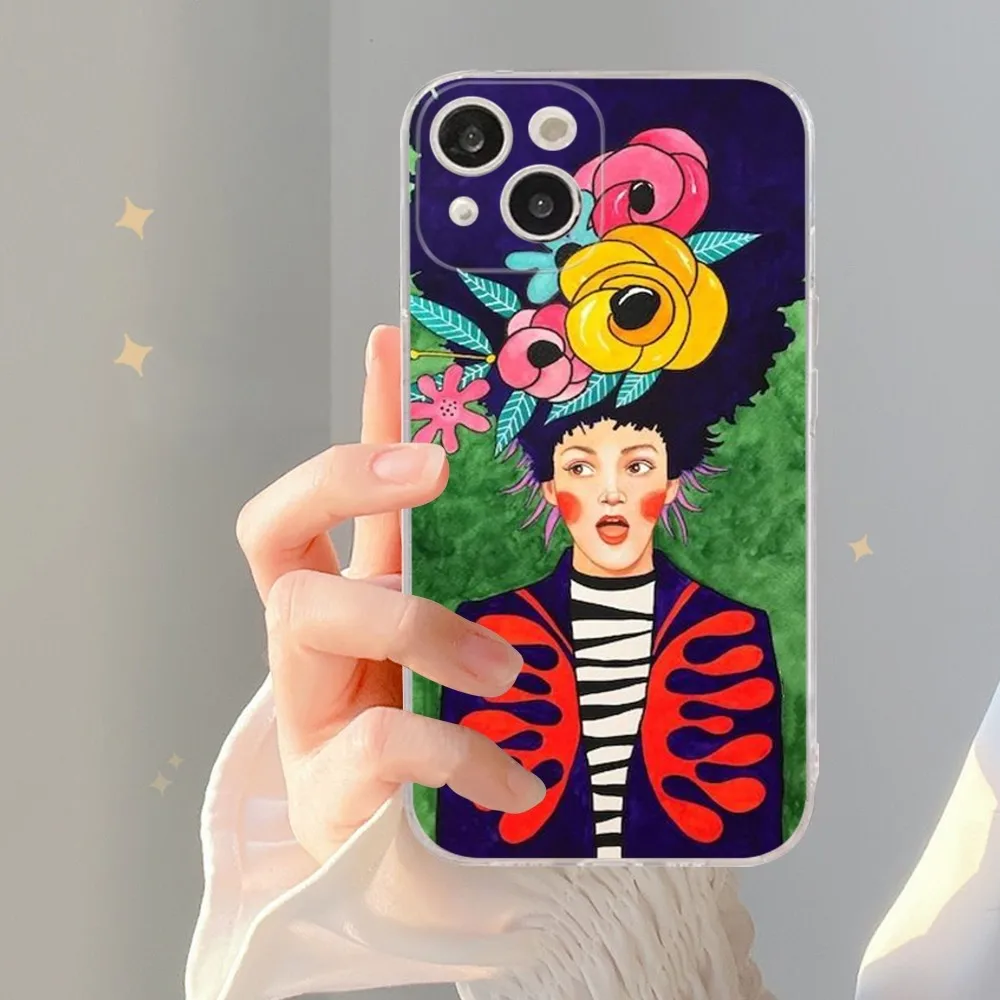 Abstract Flowers Girl Hair Phone Case For iPhone 15 14 11 12 13 Mini Pro XS Max Cover 6 7 8 Plus X XR SE 2020 Funda Shell