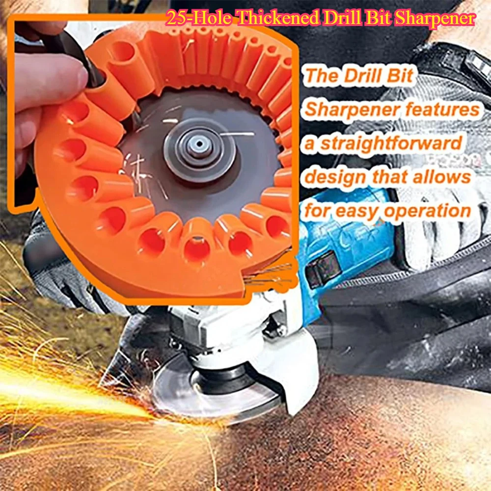 25-Hole Thickened Drill Bit Sharpener - Metal Blade Design Fits 115/125 Angle Grinder Tool