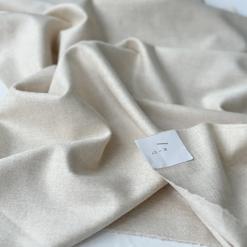 320G Worsted Cashmere Single-sided Thin Mulberry Silk Wool Suit Fabric Set Professional Trench Coating Fabric Beige High Quality