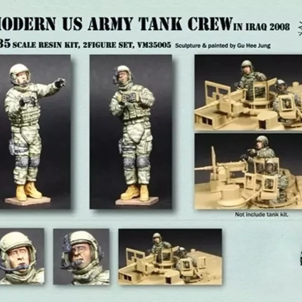 Harzfiguren-Modellbausätze im Maßstab 1:35, moderne militärische Panzerbesatzung der US-Armee, 2 Figuren, unmontiert und unbemalt, 1935