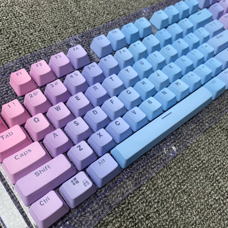 PBT keycap dip gradual change color blue purple 104 mechanical keyboard OEM pink DK5.0 wired IKBC personality MK8