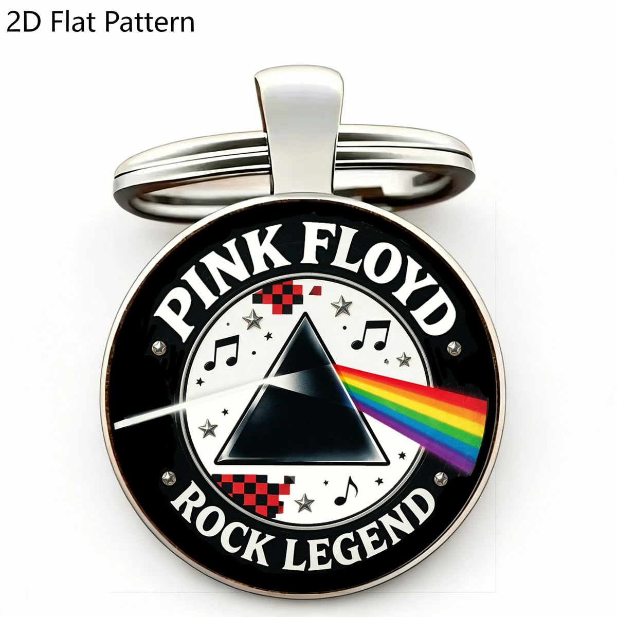 1PC Pink Floyd Rock Legend Keychain The Dark Side of The Moon Rainbow Prism Music Note 2D Glass Dome Metal Key Ring Fan Gift