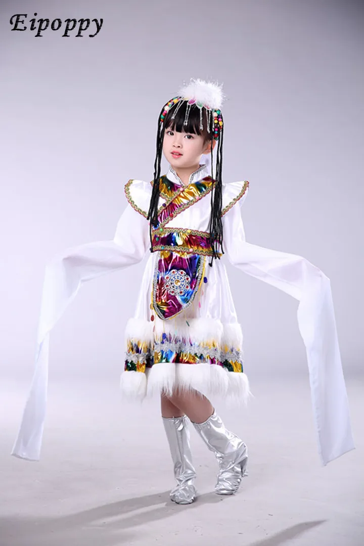 ชุดเชียร์ลีดเดอร์เต้นรำเด็กชาวทิเบตแขนเสื้อแบบมองโกลของชาวมองโกล