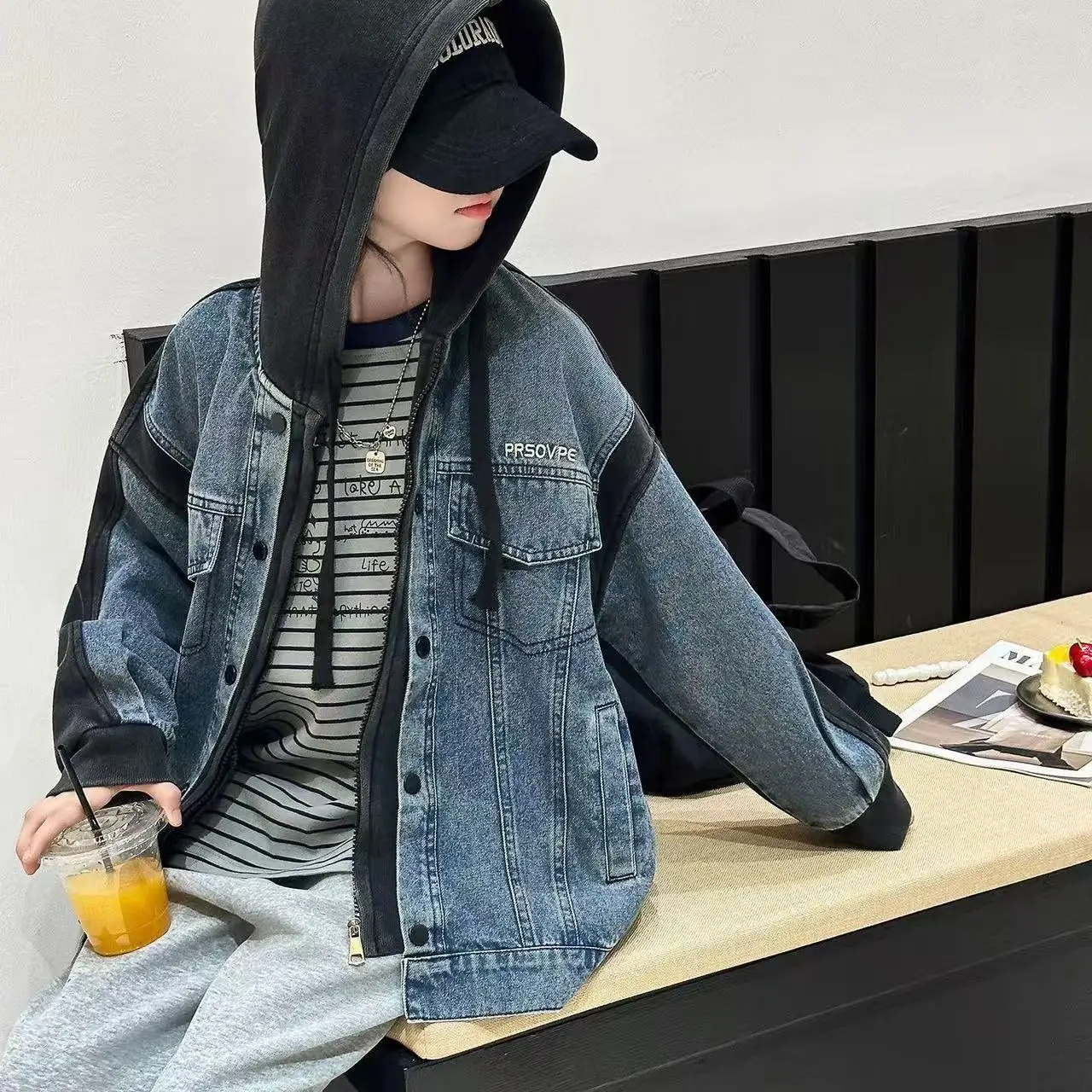 

Spring Autumn Kids Girl Denim Coat Ruffle Collar Long Sleeve Outerwear Children Fashion Versatile Clothes 120-170CM