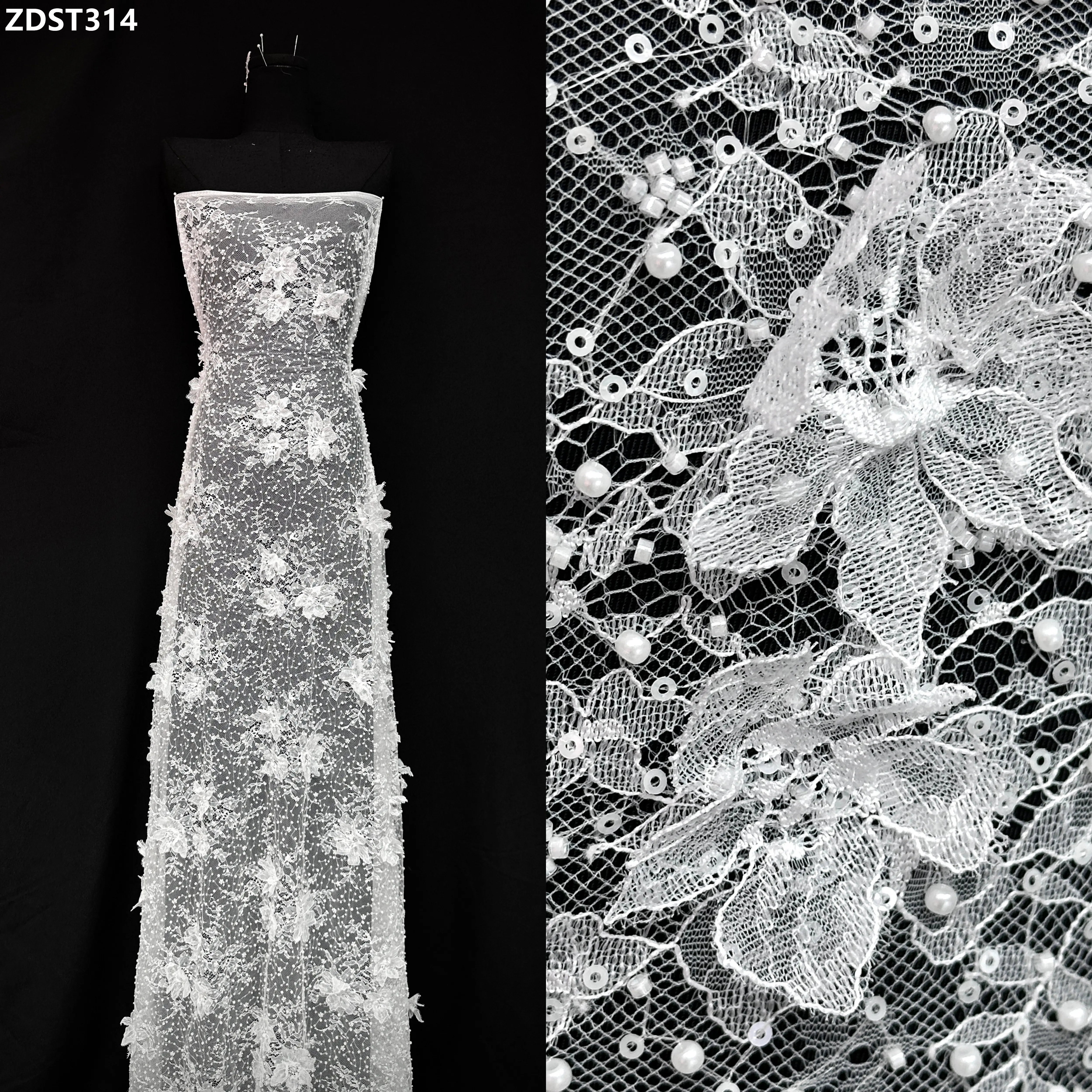 قماش شبكي لحفلات الزفاف من الدانتيل الفرنسي الفاخر 2026 مع ترتر شبكي فرنسي مطرز لفستان الحفلات ثوب الزفاف