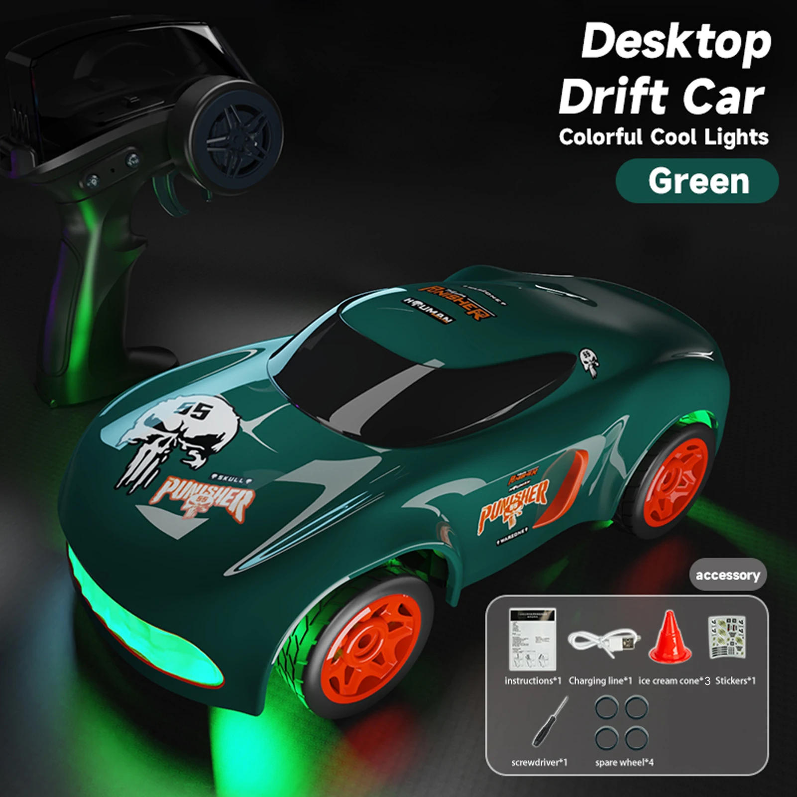 

Mini Remote Control Car, 2.4GHz 1:64 Scale 4WD High Speed Drifting Sports Car with LED Lights, Rechargeable Electric Toy Gifts