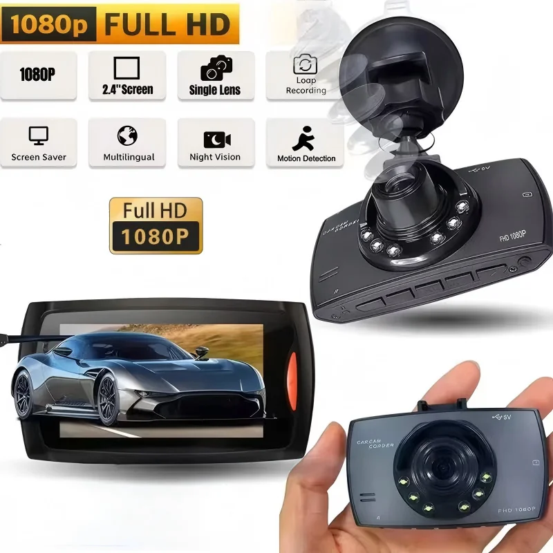 1080p Dash Cam, Glare-Free, 170° Wide-Angle Lens, G-Sensor Collision Lock, Loop Recording