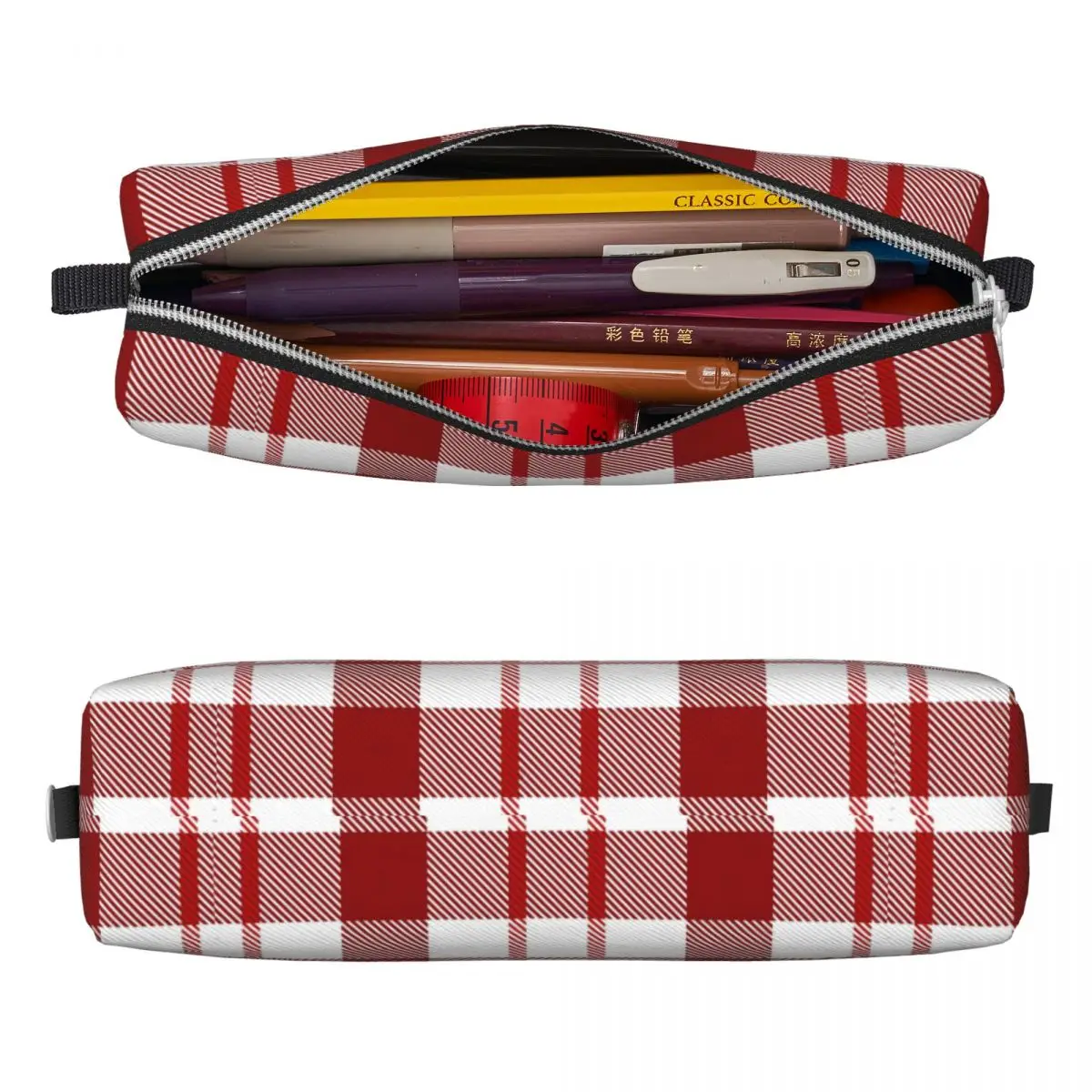 Christmas Red Plaid Pencil Cases New Year Geometry Pencil Pouch Pen Box for Student Large Storage Bag Office Gift Stationery