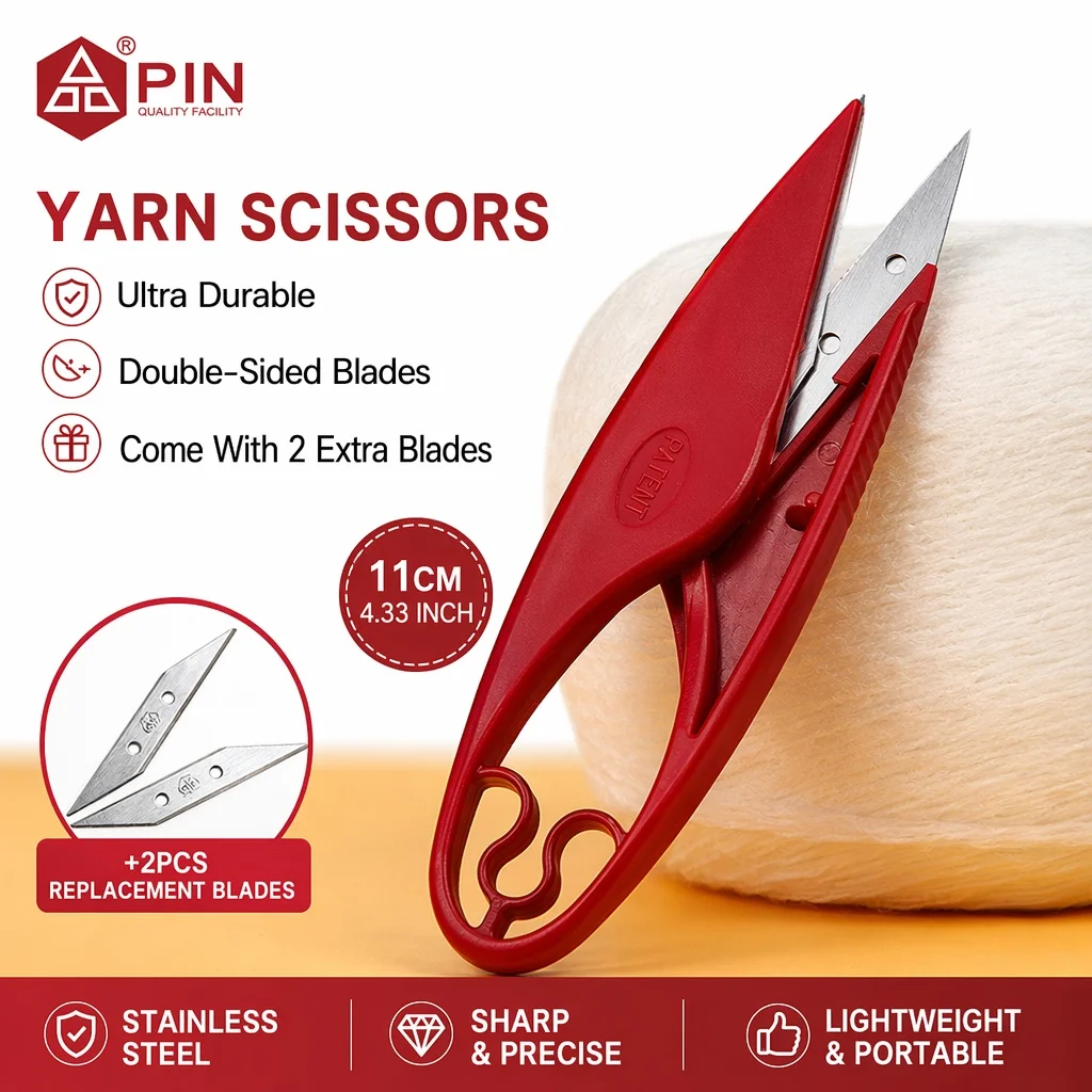 Stainless Yarn Scissors + 2 Blades, Sharp Portable Craft Scissors for Sewing & Threads, Compact Ultra-Durable Sewing Scissors.