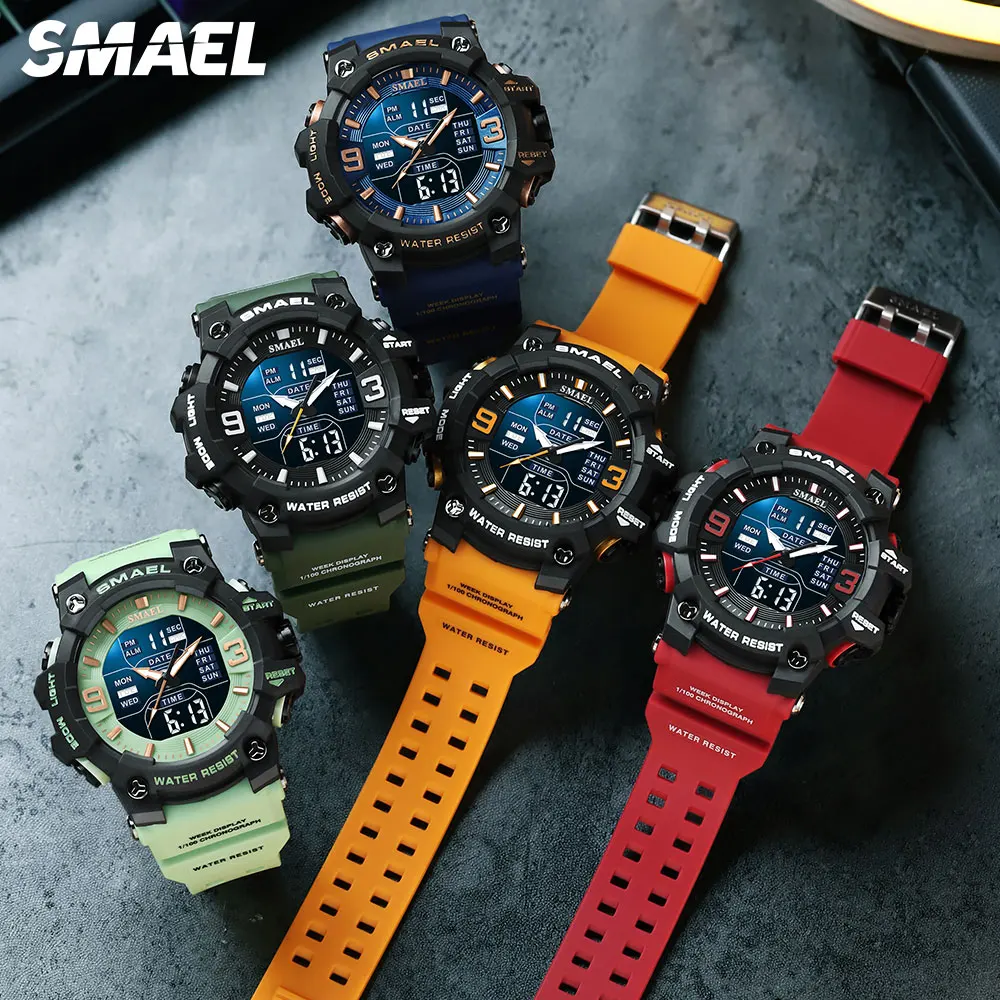 SMAEL Dual Time Digital Watch for Men Fashion Sport Watches Waterproof Chronograph Electronic Wristwatch Auto Date Alarm 8049