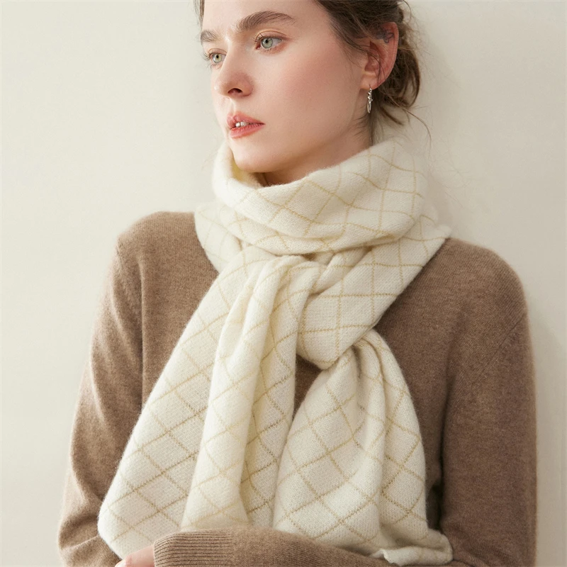 وشاح منسوج من الألماس الصلب عصري وأنيق، 100% كشمير، وصول جديد لخريف وشتاء، دافئ ومقاوم للبرد #4