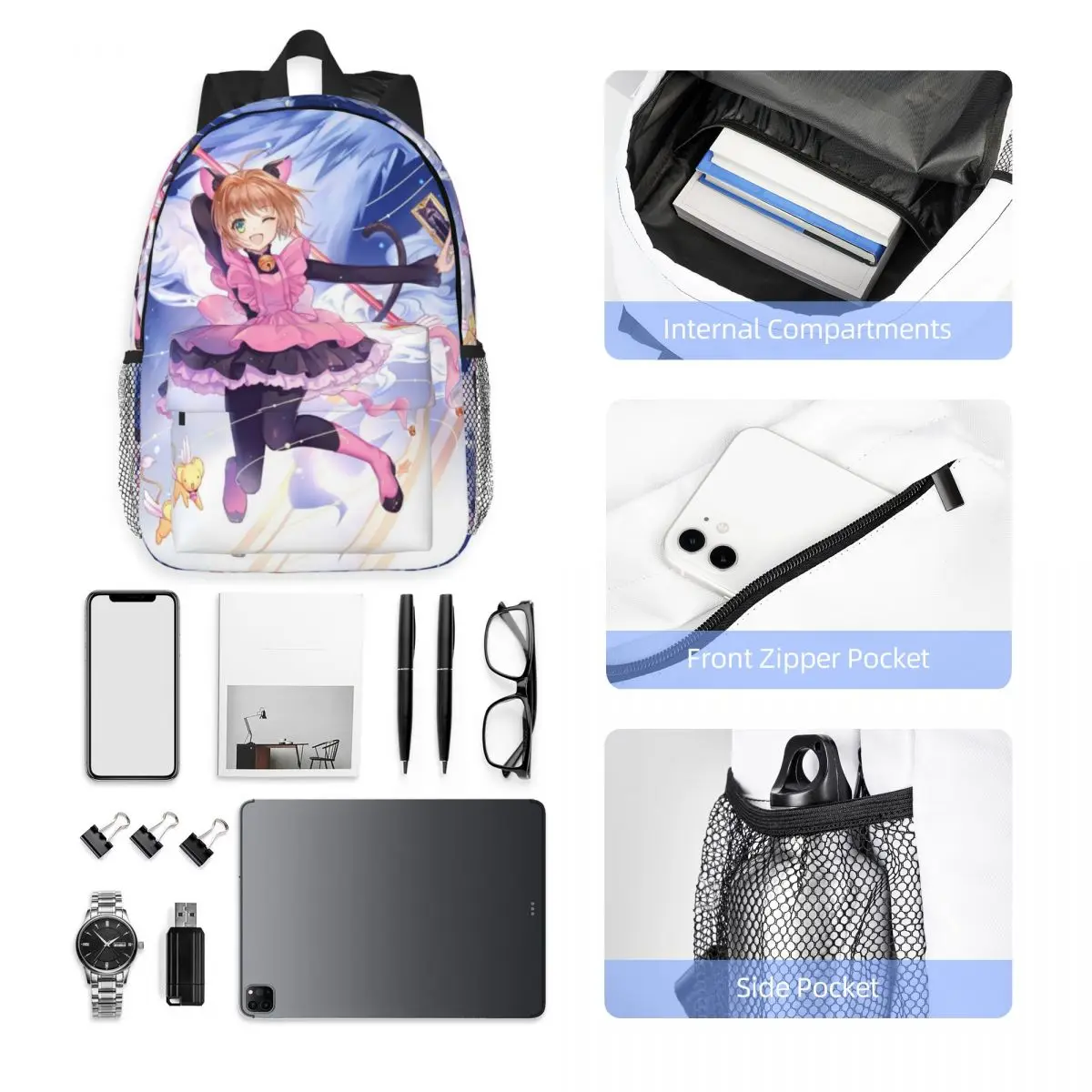 Cardcaptor Sakura Magic Circle Printed Lightweight Casual Schoolbag For School, Outdoor, Shopping, Office 15inch