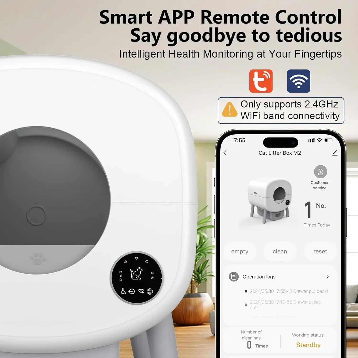 Self Cleaning Litter Box, 95 L Automatic Cat Litter Box Self Cleaning for Multiple Cats, with Safety Protection, App Control,