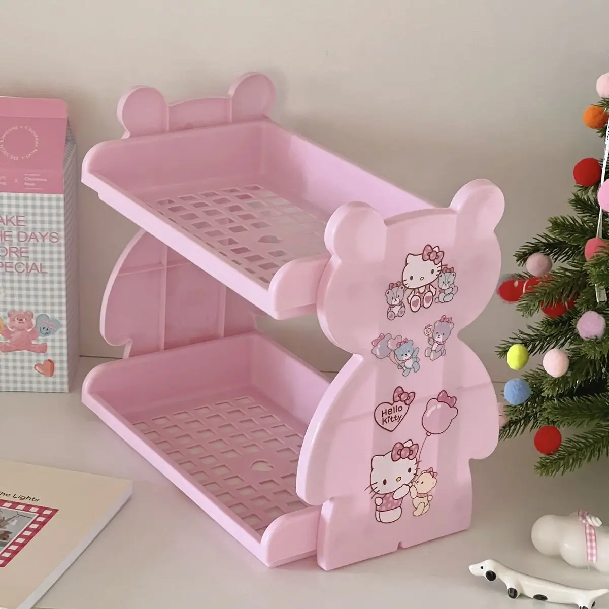 

Kawaii Sanrio Hello Kitty Kuromi Desktop Double-layer Storage Rack Plastic Foldable Kitchen Bathroom Organizing Rack Gifts Toys