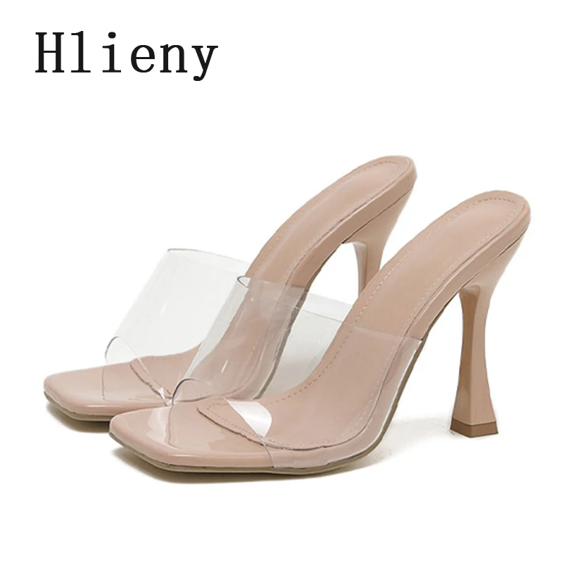 Hlieny الصيف موضة مثير بولي كلوريد الفينيل شفافة المفتوحة تو النساء النعال ساحة تو رقيقة عالية الكعب مأدبة أحذية نسائية