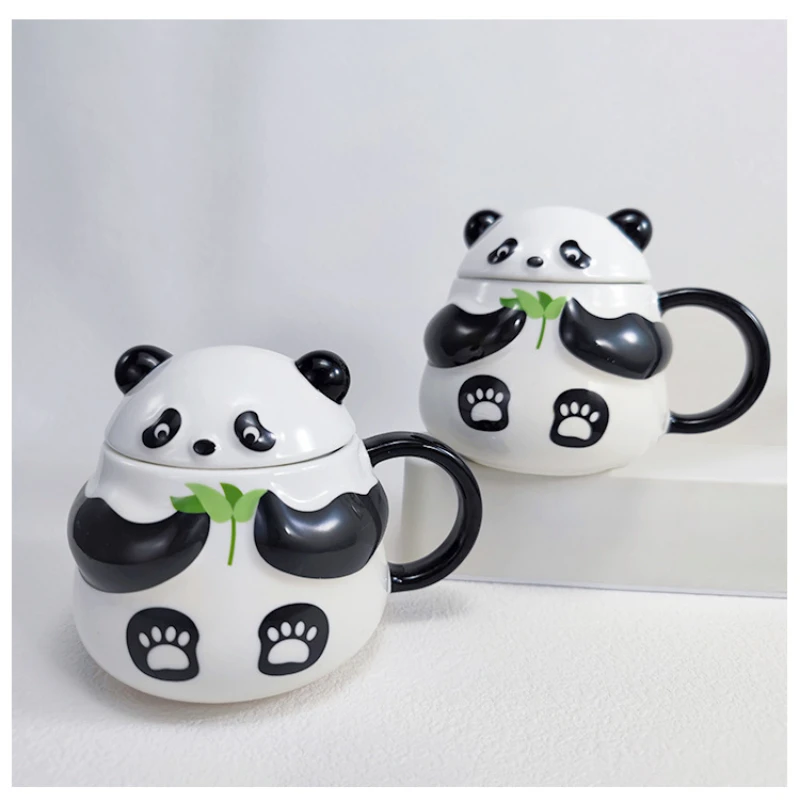 Cute Panda Ceramic Mug with Cover High Beauty Coffee Cups Creative Office Drinking Cup Breakfast Milk Mugs Couple Holiday Gift