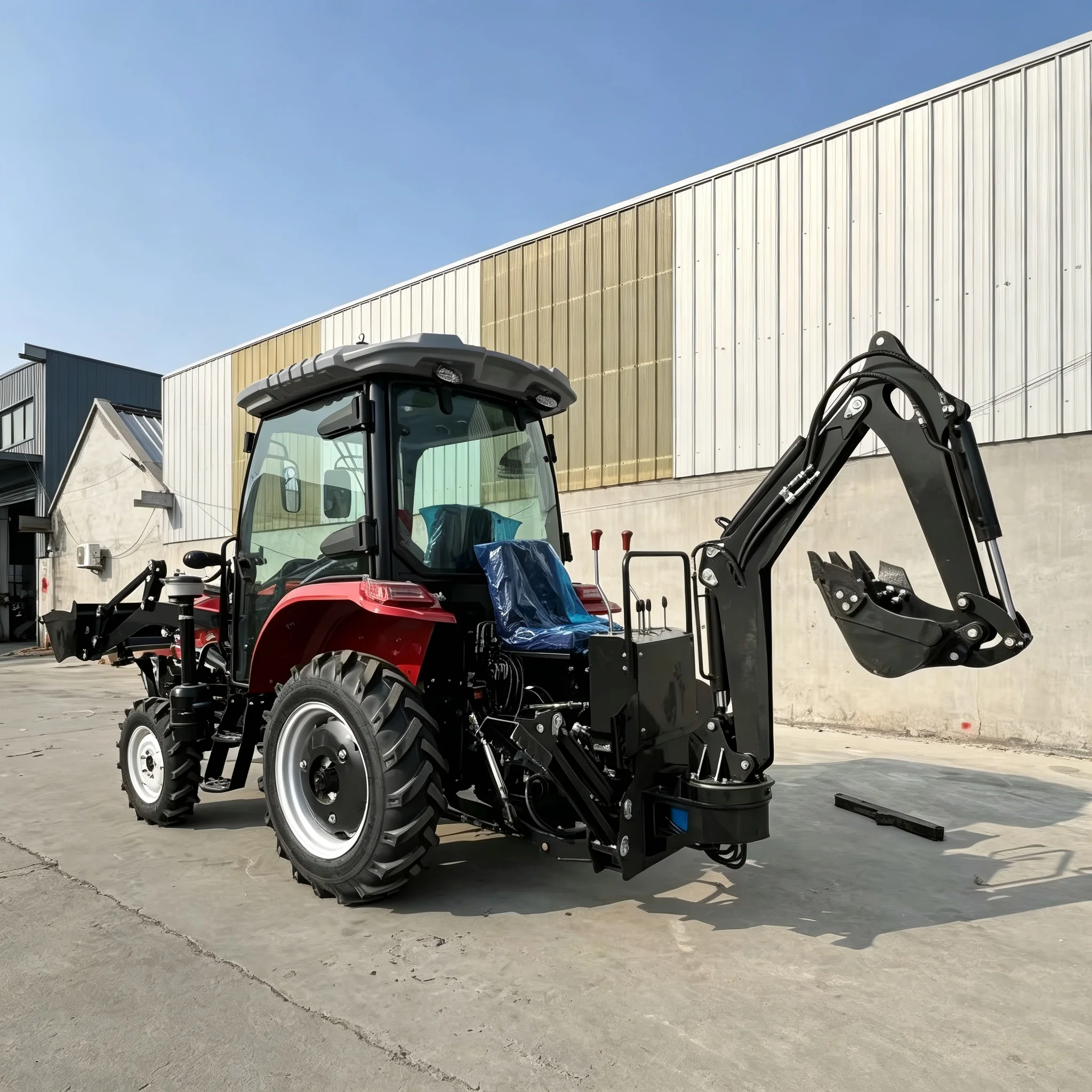 AOYU 50 HP 4WD Diesel Enclosed Cabin Farm Tractor Front End Loader Rear Hydraulic Backhoe Gear Drive-Multifunctional High