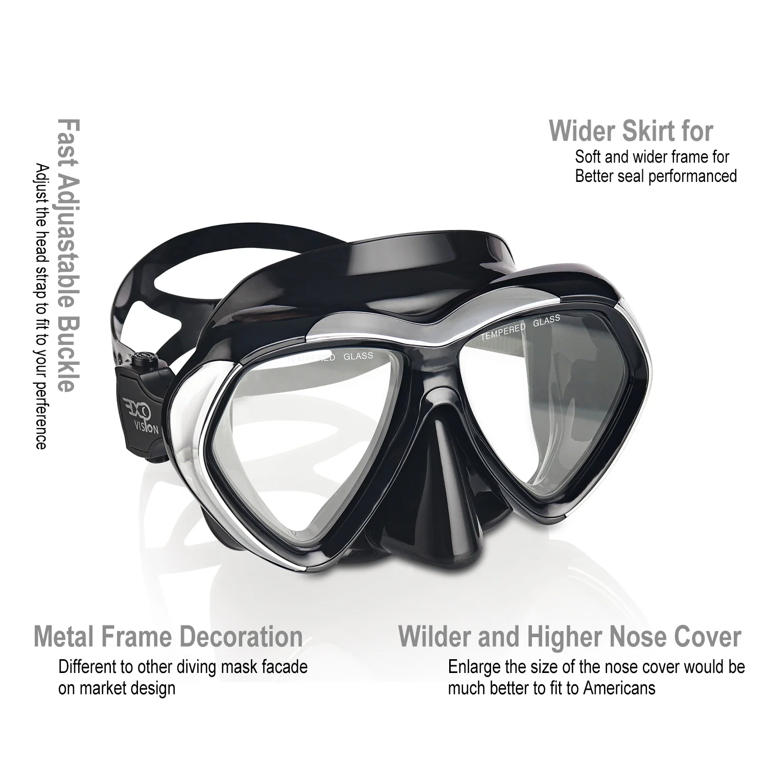 EXP VISION-Scuba Diving Mask for Adults, Anti-fog Dive Mask, Anti-Leak Tempered Glass, Swim Goggles with Nose Cover, Snorkeling