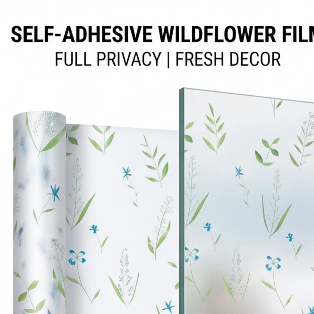 Self Adhesive Fresh Blue White Floral Frosted Window Film Privacy Glass Sticker Pastoral Style Home Window Decoration
