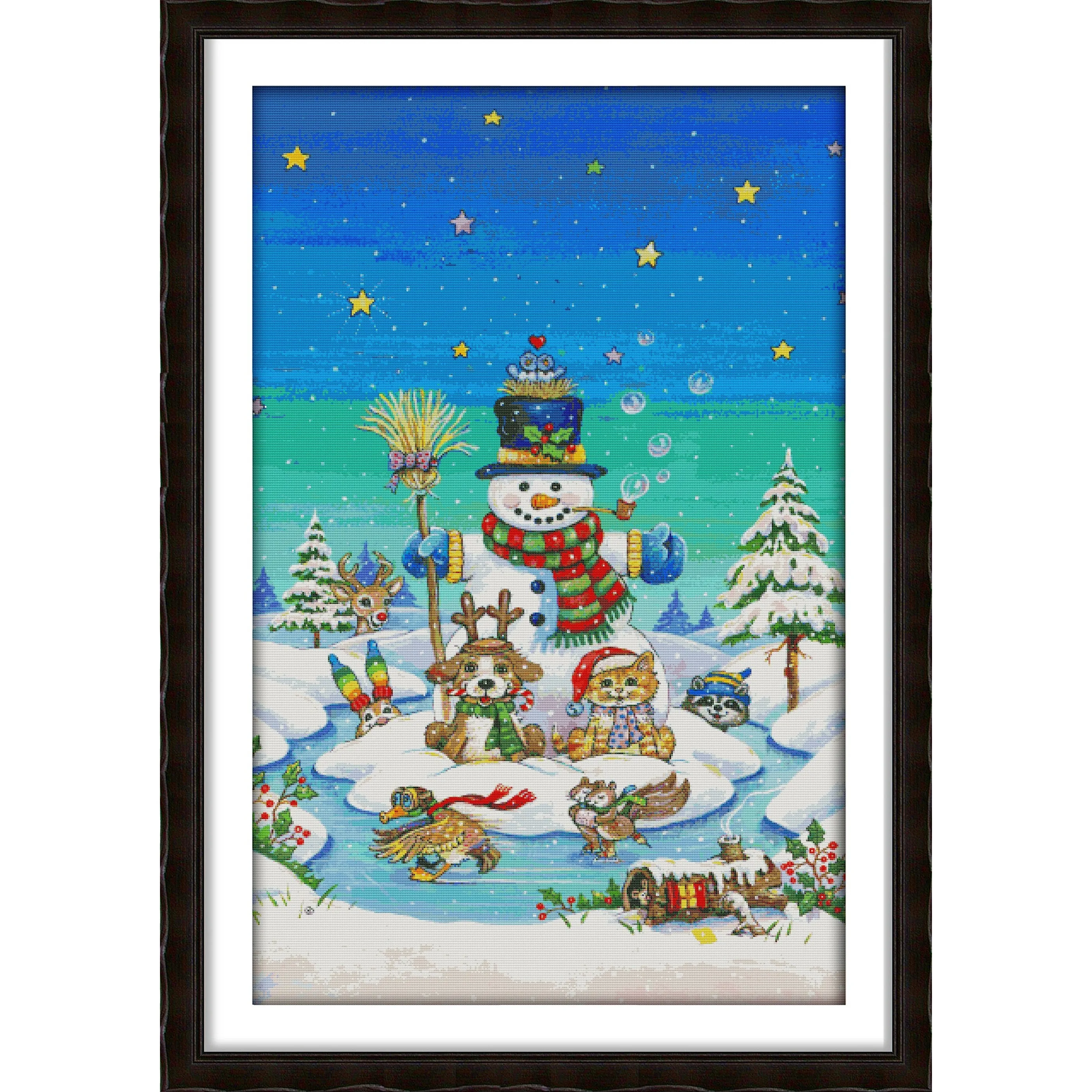 

Soulgift News Pre-Printed Cross Stitch Kit, Stamped Aida Fabric with DMC Threads, Embroidery kit - Snowman