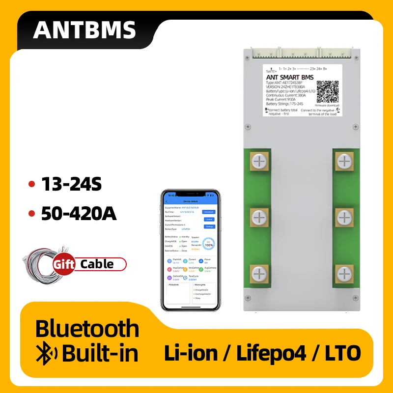 

ANT BMS 13S to 24S support Li-Ion LiFePo4 Battery smart bms Built-in Bluetooth Smart Balance board 13S 14S 16S 20S peak 1050A