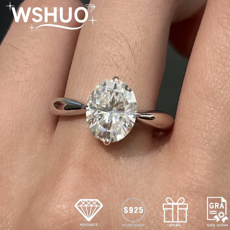 

3Ct Full Moissanite Ring S925 Silver Women Oval Cut Solitaire Single Diamond Wedding Ring Classic Fine Jewelry GRA Certificate