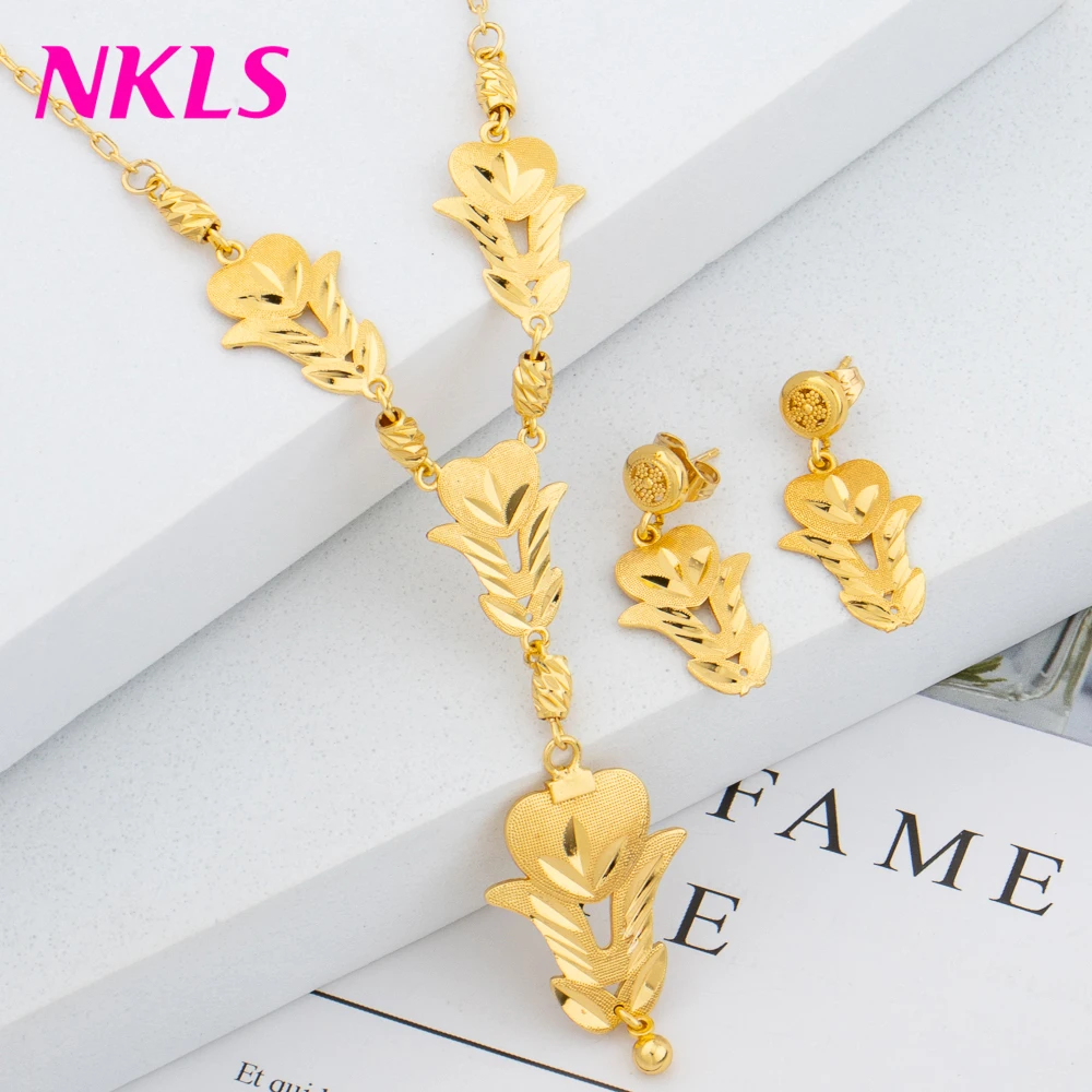 

Ethiopian African Earring Jewelry Set for Women, Gold Color Necklace Jewelry Sets Gift for Wedding Party Jewellery Woman Style