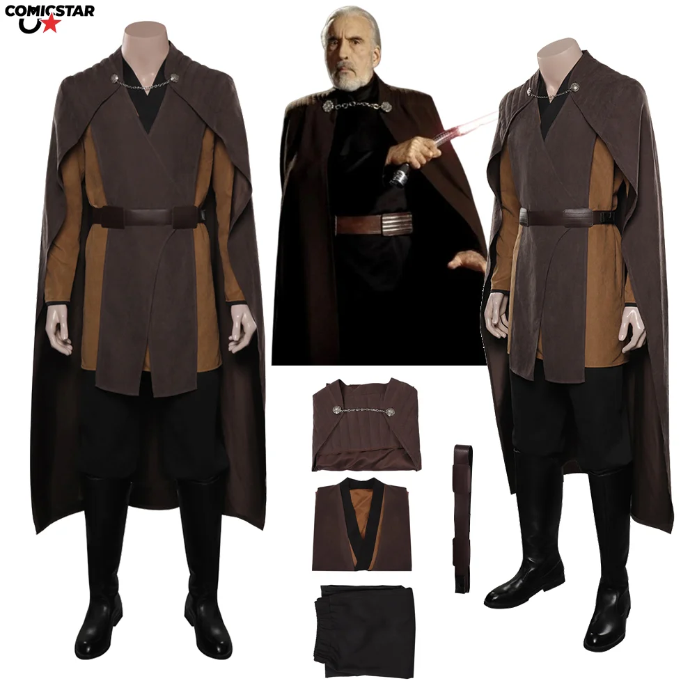 

Count Dooku Cosplay Jedi Knight Costumes Men Uniform Cloak Robe Belt Outfits Roleplay for Adult Male Halloween Carnival Party