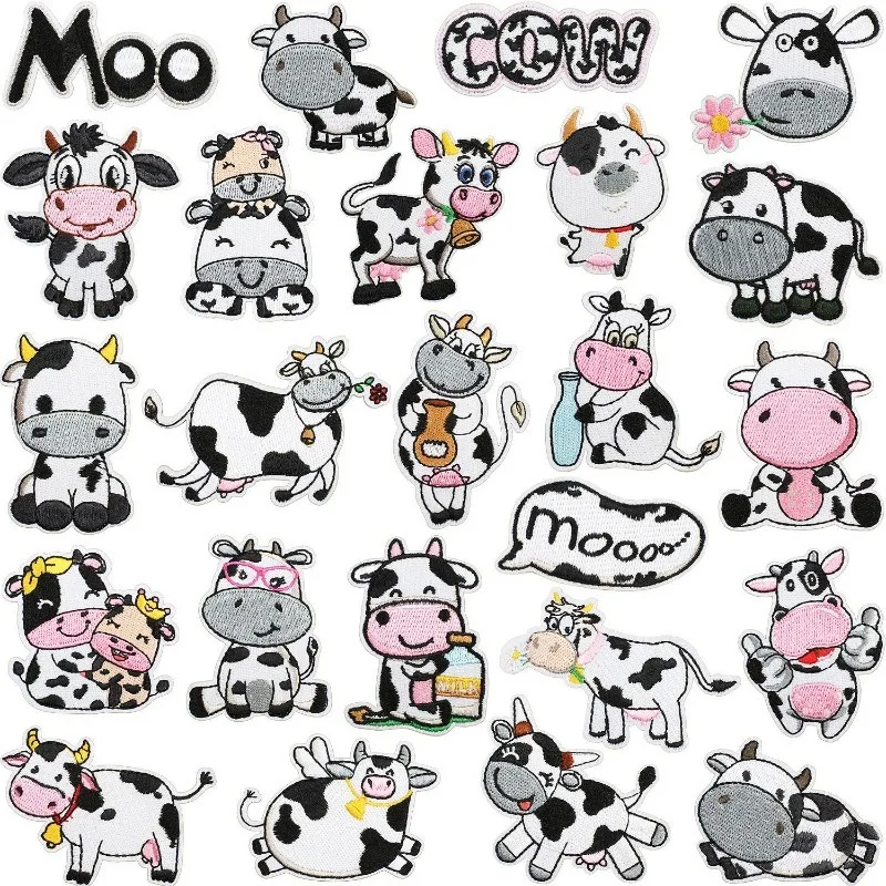 

Cute Cartoon Farm Dairy Cattle Cow Calf Baby Iron-On Embroidered Badge Patches for DIY Hole T-shirt Backpack Clothing Appliques