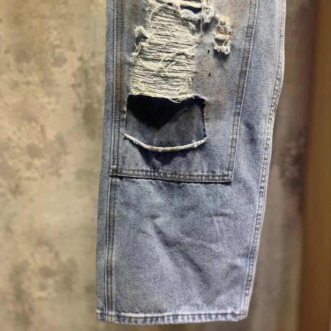 2025 New Autumn High Quality Ripped Distressed Graffiti Jeans Loose Fit Unisex