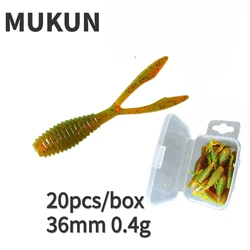 20pcs/box 0.4g 36mm Soft Fishing Lure Rockfish Twin Tail Artificial Wobbler Crankbait Bionic Silicone Fluorescent Worm Bait