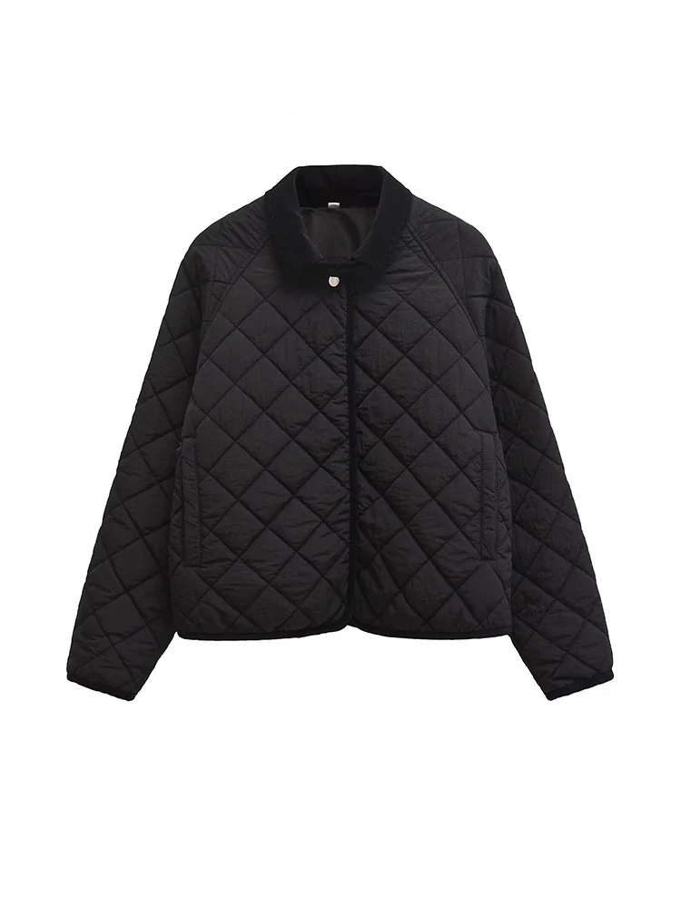 Autumn and winter new 2024 women\'s casual simple diamond pattern quilted short version small high collar cotton jacket