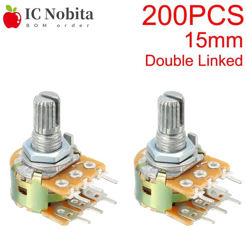 

200PCS WH148 Double Linked Potentiometer 500R B1K 2K 5K 10K 20K 50K 100K 500K 1M Handle Length 15mm Adjustable Resistance