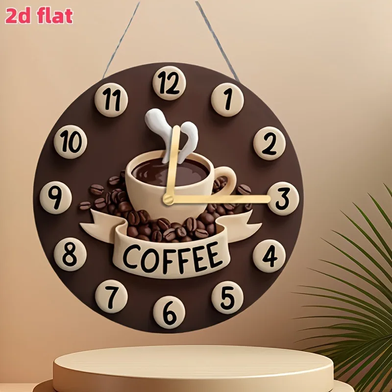 Coffee Clock Ornament Vintage Glass Coffee Sign Decoration for Home and Coffee Store Restaurant