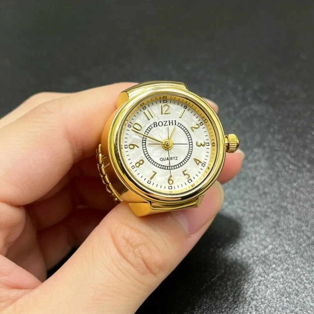 Reloj de Anillo Simple para Hombre y Mujer, Esfera Redonda Dorada y Plateada, Mini Relojes de Anillo de Cuarzo