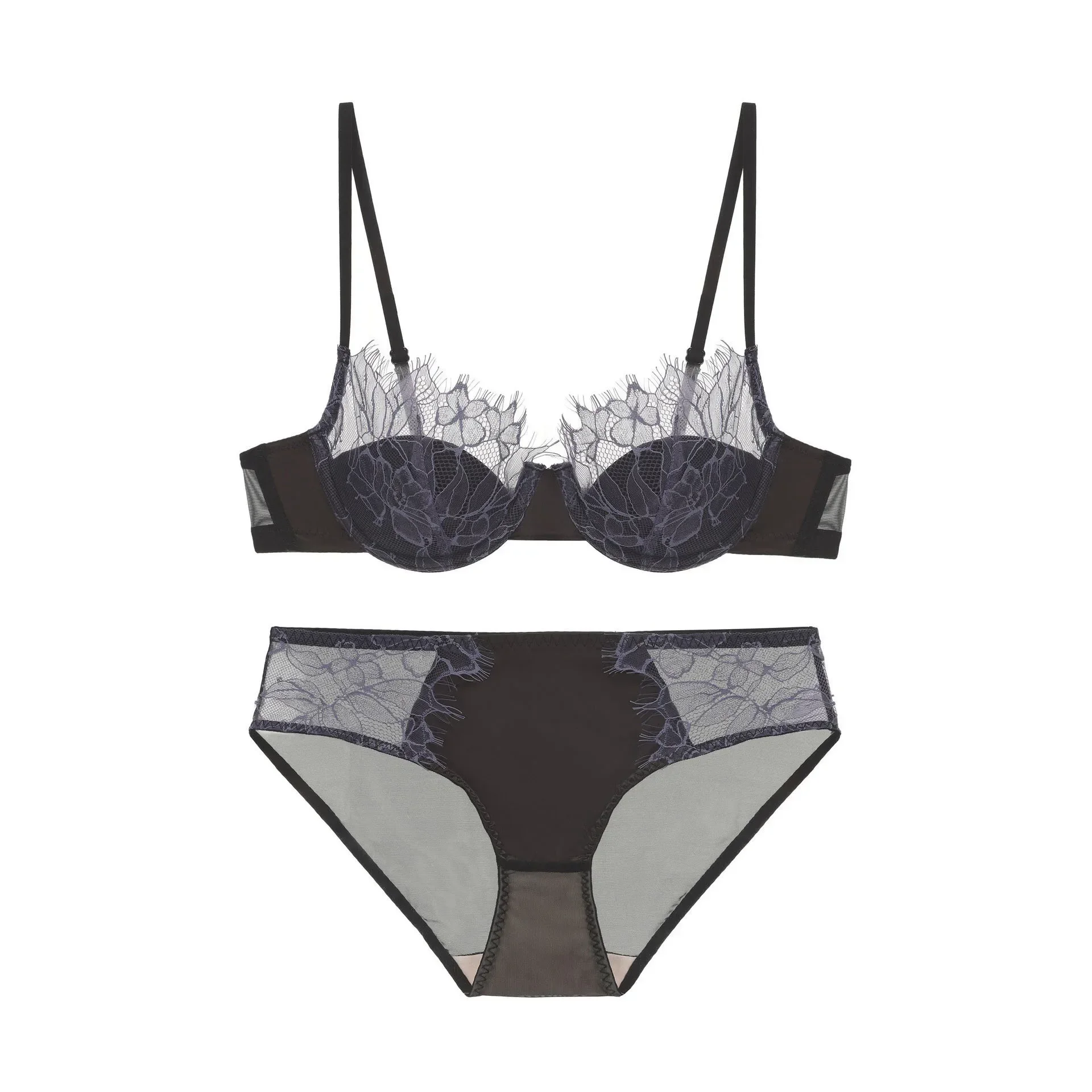 

Women Thin Lace Bra Set Sexy Mesh See Through Lingerie Ladies Elegant Underwear Female Daily Bra and Brief Set