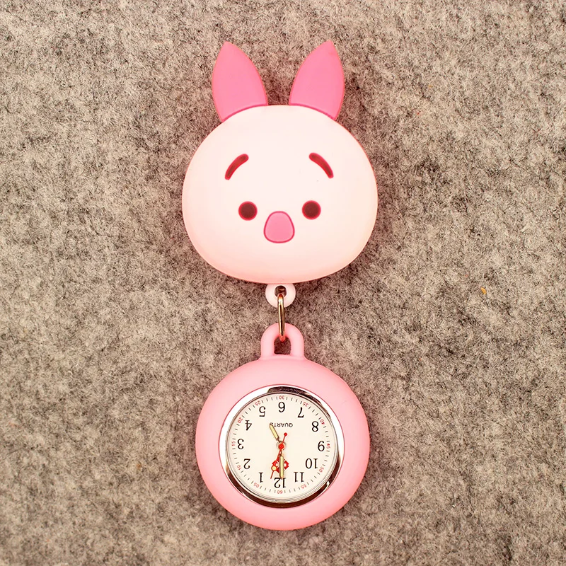 Big Size Cartoon Yellow Red Bear Style Pocket Watch Retractable And With Clip For Men And Women