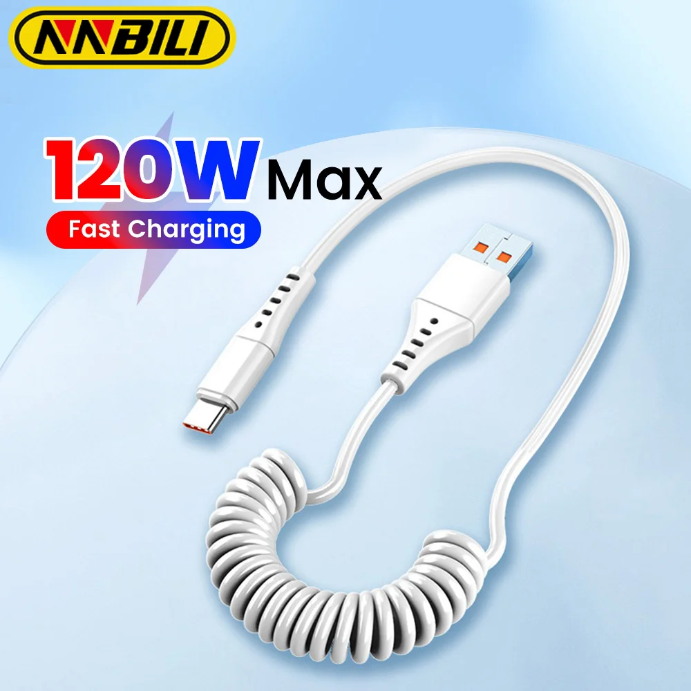 NNBILI 6A USB Type C And USB Micro Fast Charging Cable Stretch Spring Data Cord For Samsung Xiaomi Huawei Phone Car Charge Cable