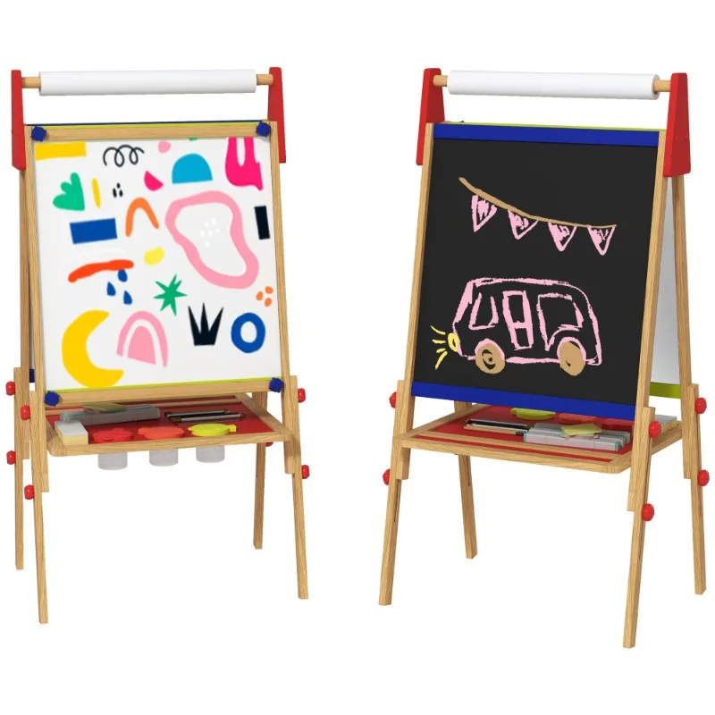 

Children's double-sided easel with blackboard and whiteboard wooden art easel includes children's painting and paint accessories
